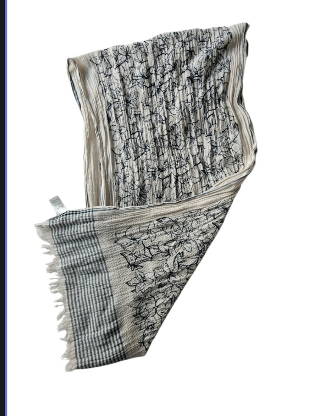 VERA BRADLEY 100% Cotton Cream & Dark Navy Blue Sketch Floral Scarf Wrap